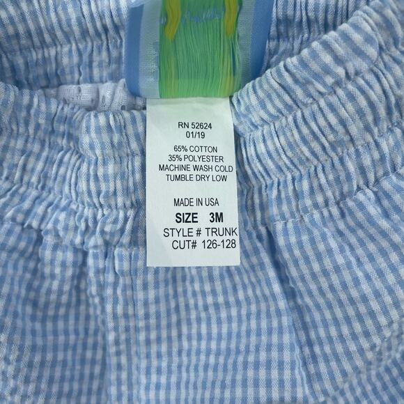 Color Works Boys Blue & White Gingham Print Seersucker Pull On Trunks 3M - Picture 3 of 3